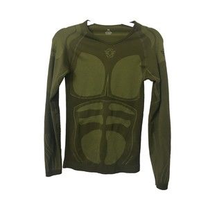 Men's Fitness Outdoor Sports Thermal Underwear Cycling Top Slim Medium Green